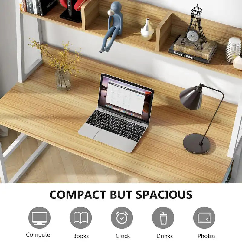 Bureau informatique moderne de 47 pouces avec étagère supérieure et bibliothèque