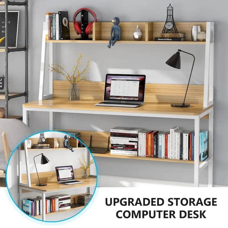 Bureau informatique moderne de 47 pouces avec étagère supérieure et bibliothèque