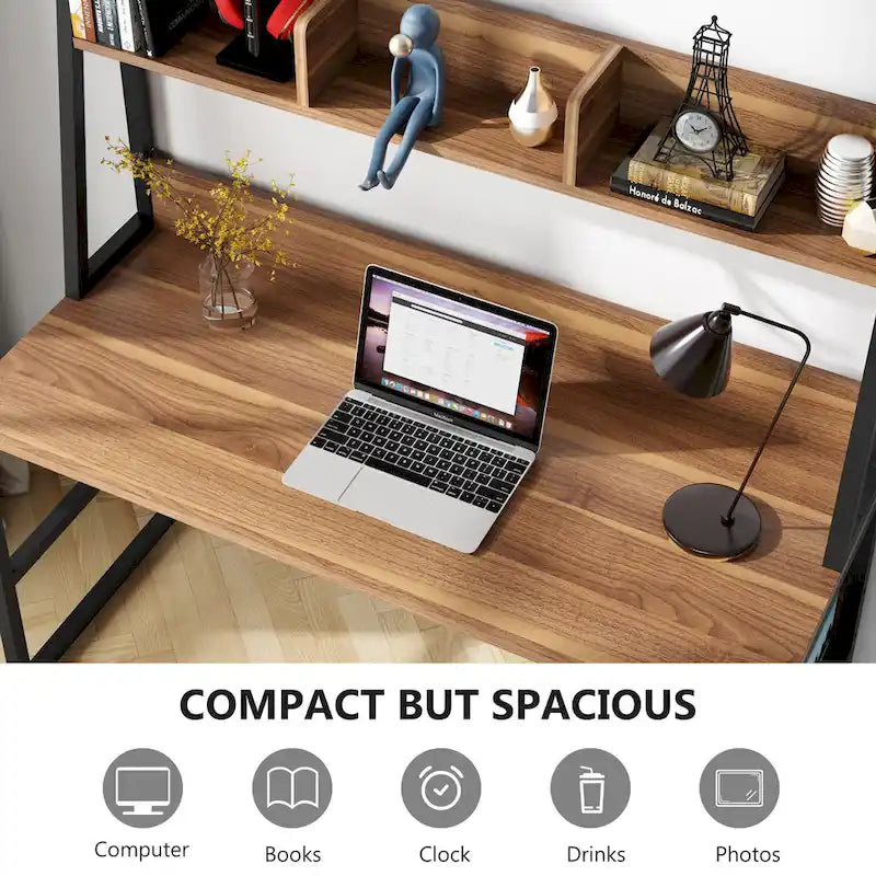 Bureau informatique moderne de 47 pouces avec étagère supérieure et bibliothèque