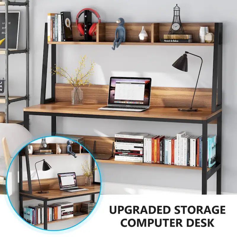 Bureau informatique moderne de 47 pouces avec étagère supérieure et bibliothèque