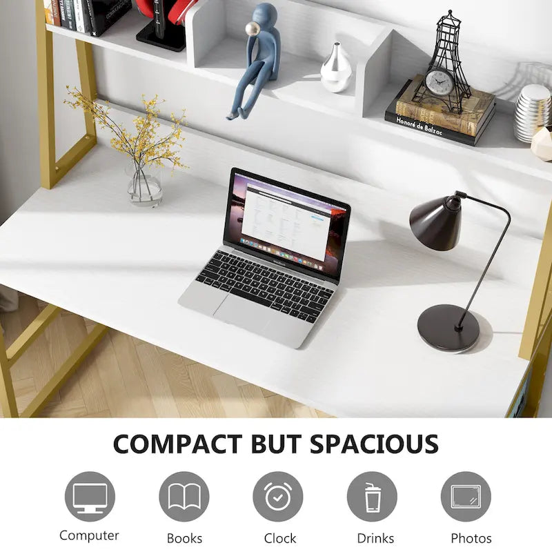 Bureau informatique moderne de 47 pouces avec étagère supérieure et bibliothèque