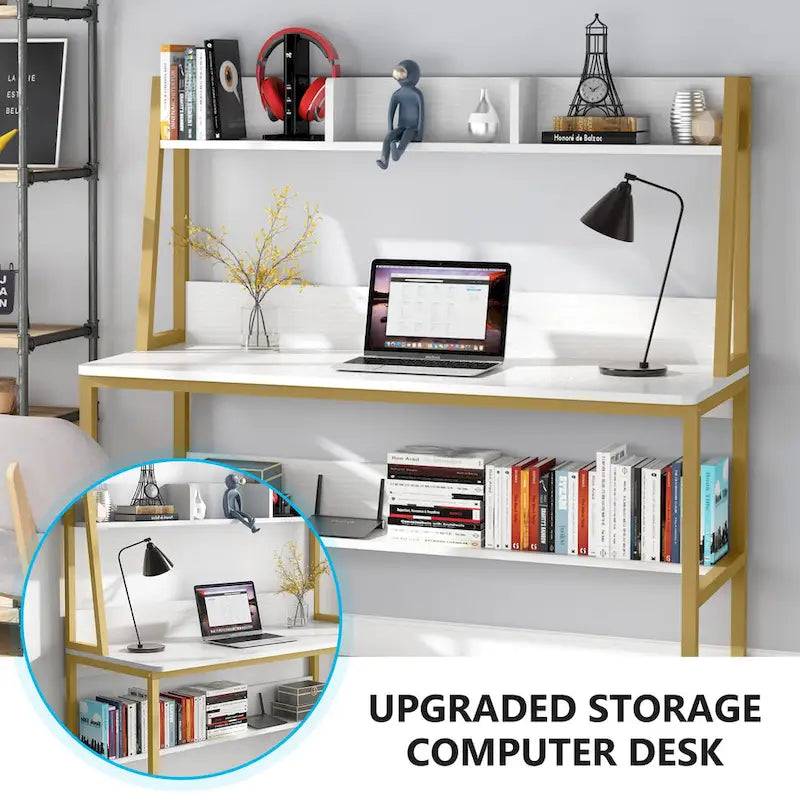 Bureau informatique moderne de 47 pouces avec étagère supérieure et bibliothèque