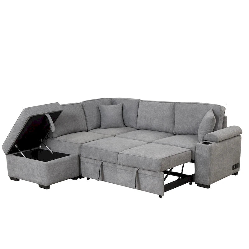 Canapé-lit 87,4, canapé-lit escamotable 2 en 1 en forme de L avec pouf de rangement pour salon, chambre à coucher et petits appartements