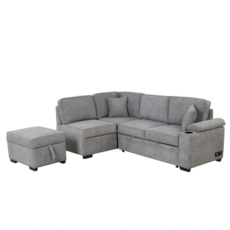 Canapé-lit 87,4, canapé-lit escamotable 2 en 1 en forme de L avec pouf de rangement pour salon, chambre à coucher et petits appartements