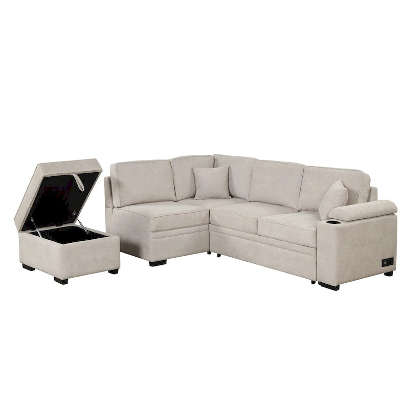Canapé-lit 87,4, canapé-lit escamotable 2 en 1 en forme de L avec pouf de rangement pour salon, chambre à coucher et petits appartements