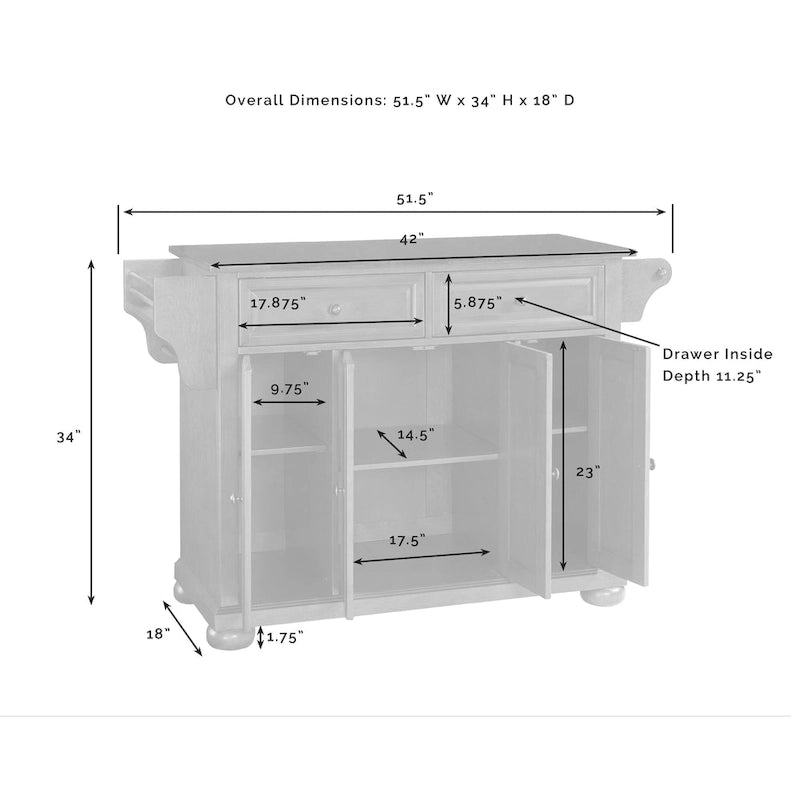 Îlot de cuisine/Chariot avec plateau en granit – 45,7 P x 130,8 L x 86,4 H cm