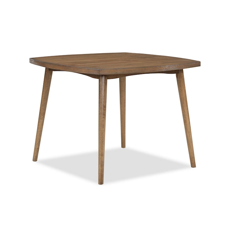 Table à manger de 102 cm, plateau carré, bords arrondis, structure en bois, marron