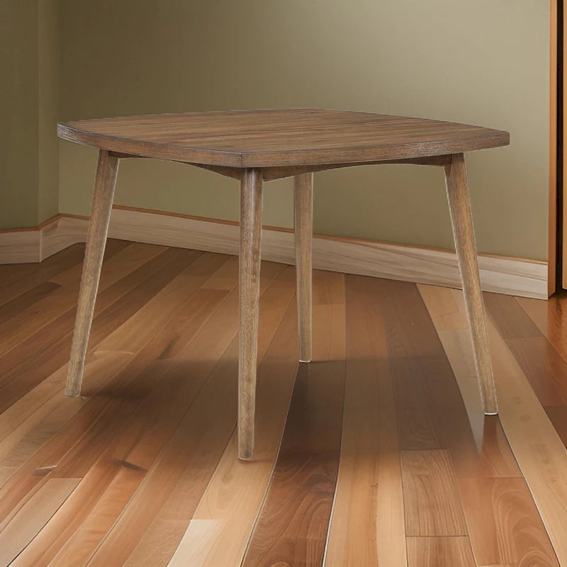 Table à manger de 102 cm, plateau carré, bords arrondis, structure en bois, marron