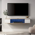 Meuble TV flottant mural, meuble de divertissement mural, console média, étagère murale en bois pour TV, gris et blanc crème