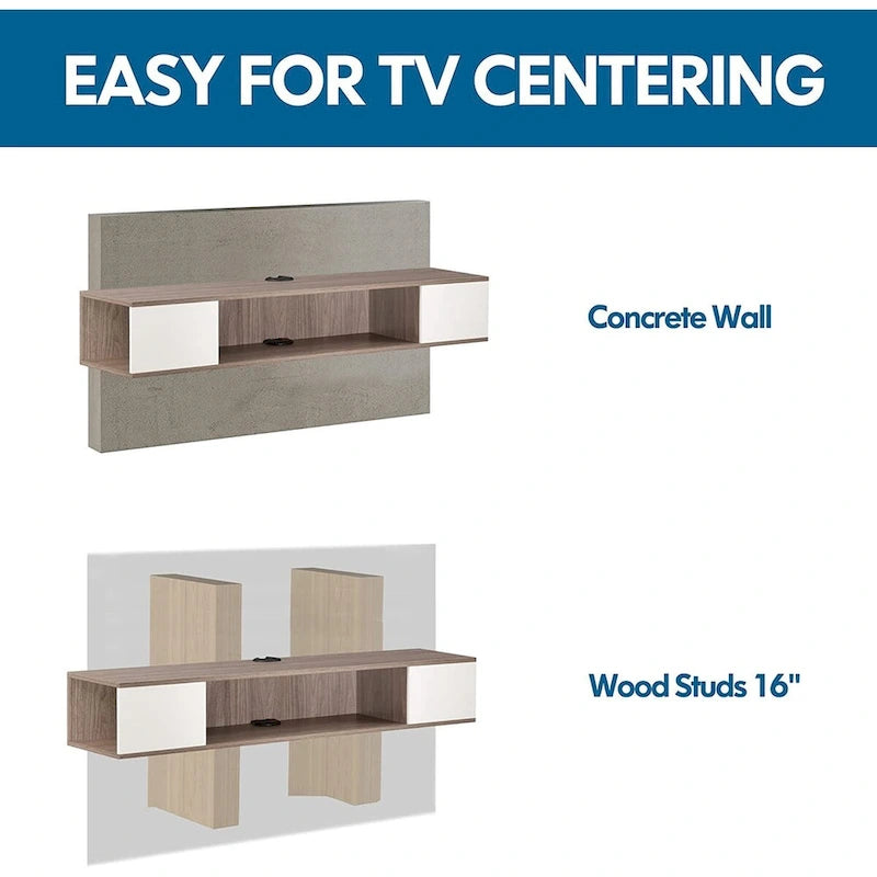 Meuble TV flottant mural, meuble de divertissement mural, console média, étagère murale en bois pour TV, gris et blanc crème