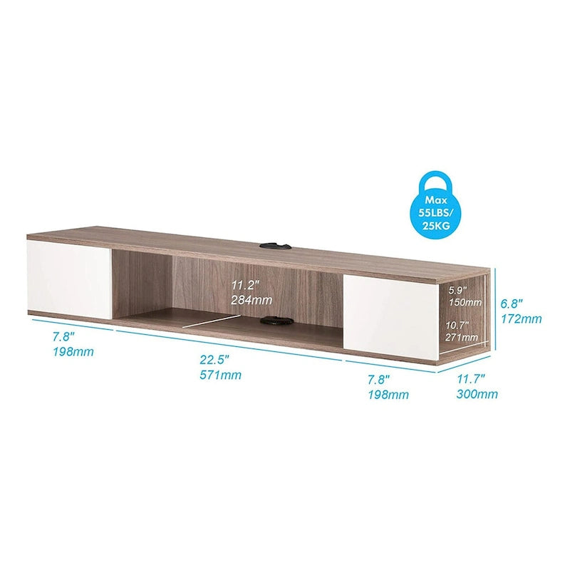 Meuble TV flottant mural, meuble de divertissement mural, console média, étagère murale en bois pour TV, gris et blanc crème