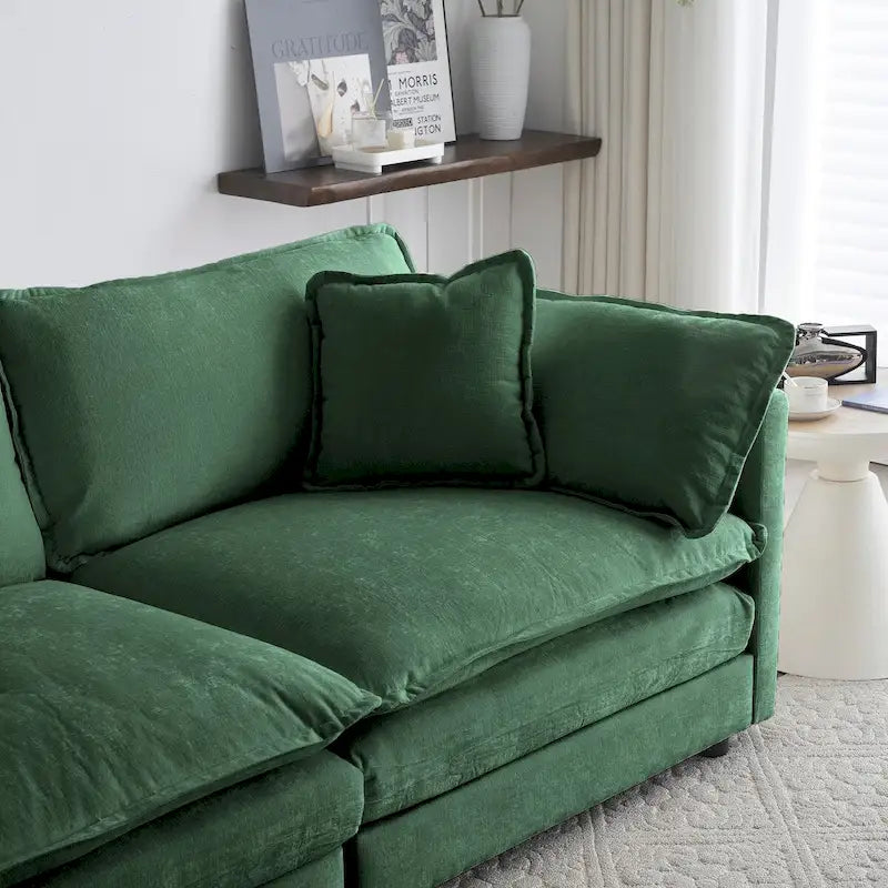 Canapé 2 places en tissu chenille sans accoudoirs, assise profonde