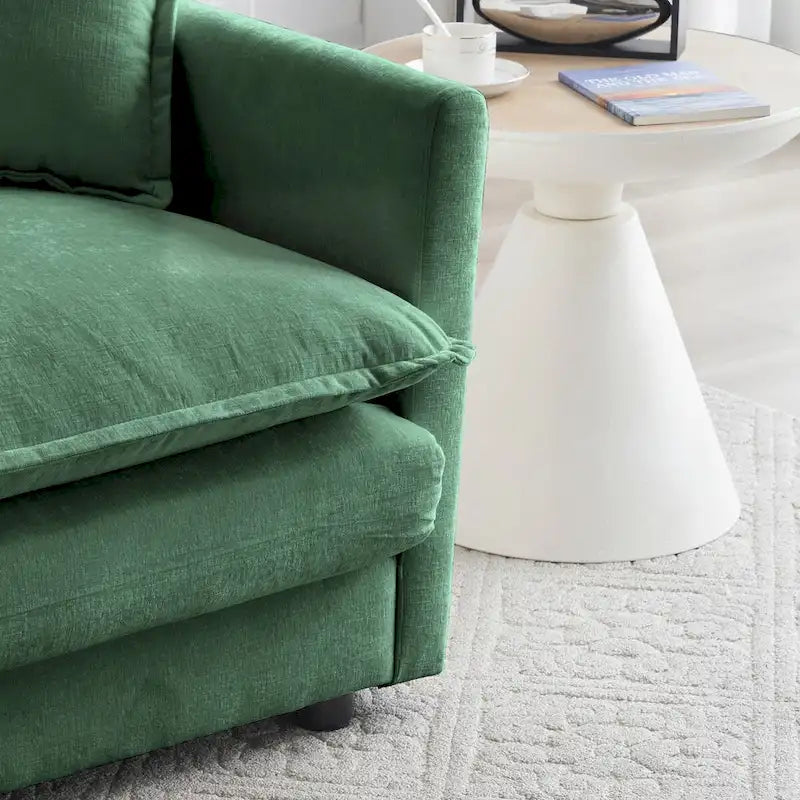 Canapé 2 places en tissu chenille sans accoudoirs, assise profonde