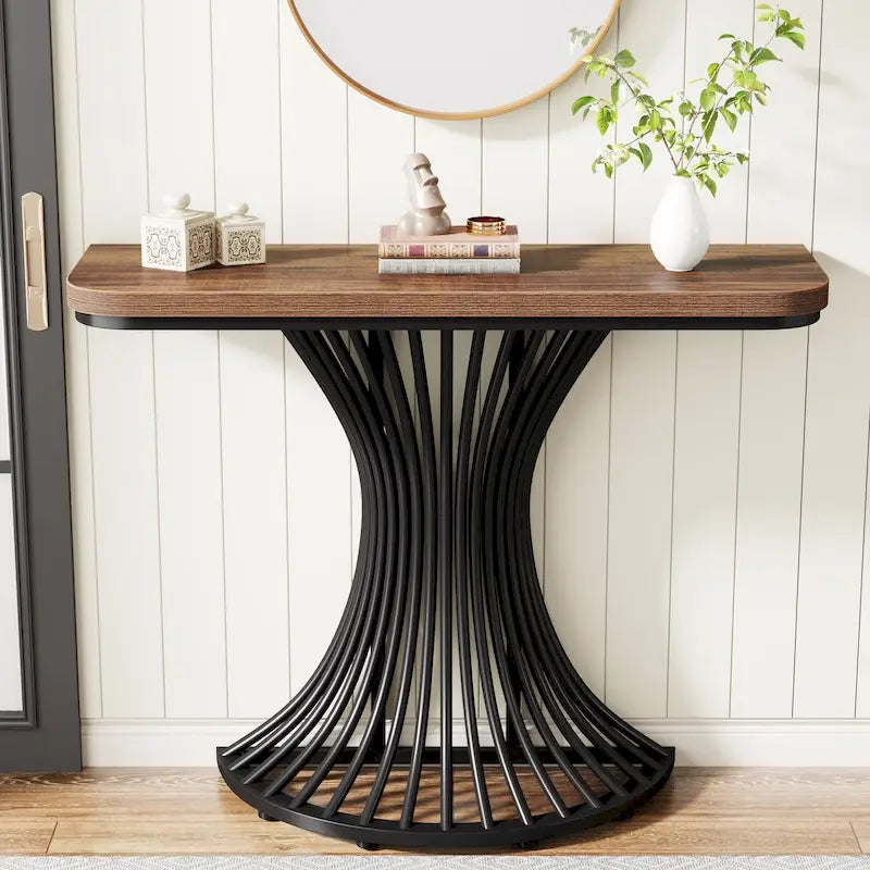 Console industrielle, petite table d'appoint de 99 cm pour entrée, salon, couloir, marron rustique