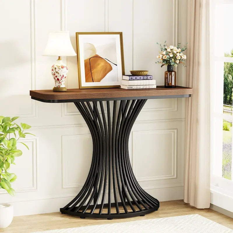 Console industrielle, petite table d'appoint de 99 cm pour entrée, salon, couloir, marron rustique