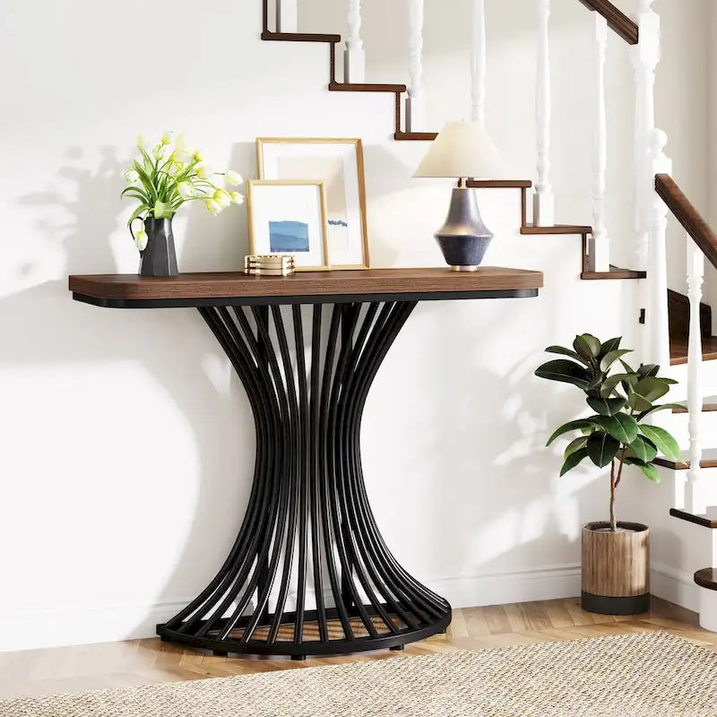 Console industrielle, petite table d'appoint de 99 cm pour entrée, salon, couloir, marron rustique