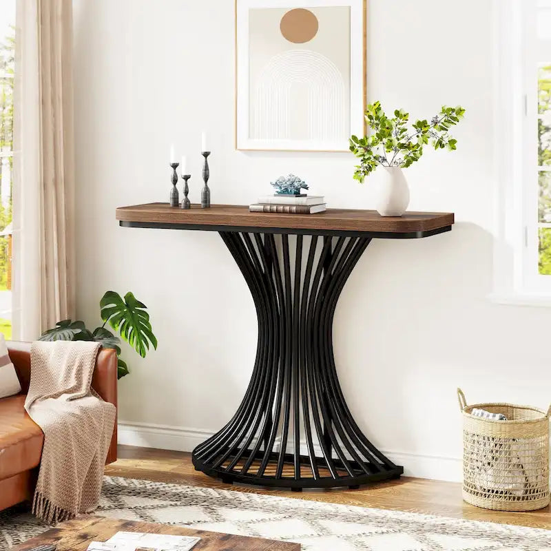 Console industrielle, petite table d'appoint de 99 cm pour entrée, salon, couloir, marron rustique
