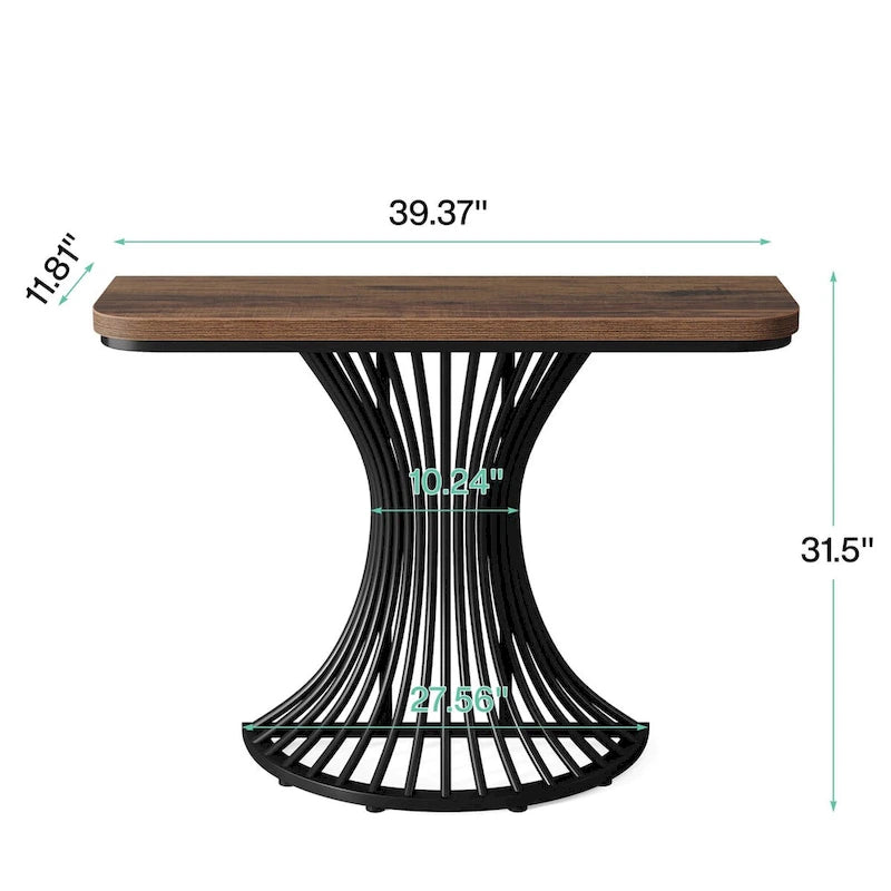 Console industrielle, petite table d'appoint de 99 cm pour entrée, salon, couloir, marron rustique