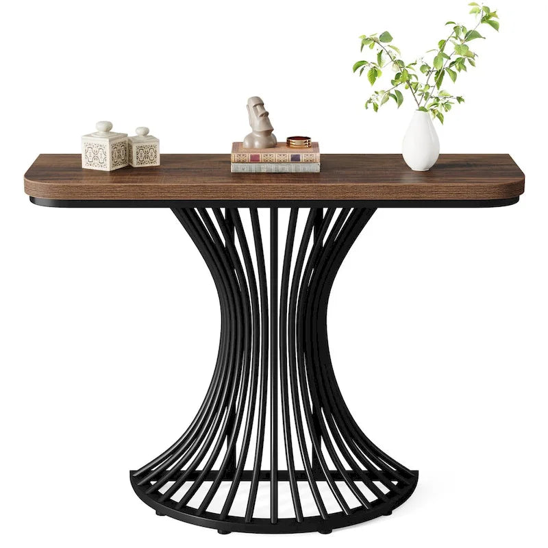 Console industrielle, petite table d'appoint de 99 cm pour entrée, salon, couloir, marron rustique