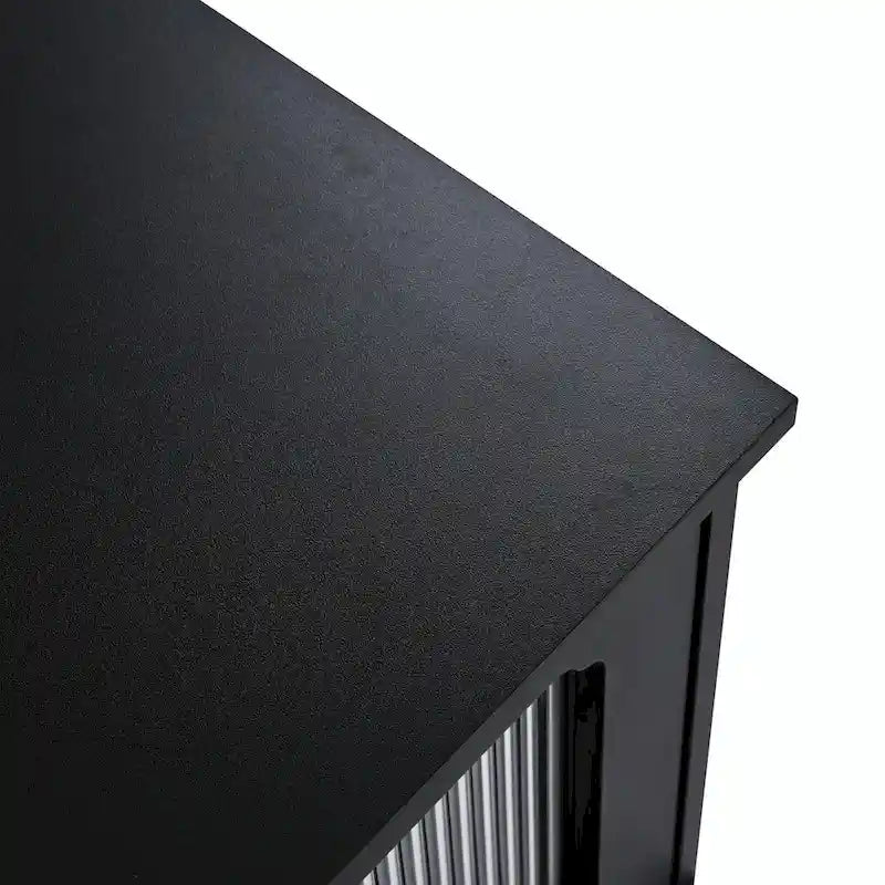 Meuble TV Rétro avec Portes en Verre Canelé pour Téléviseurs Jusqu'à 78 Pouces