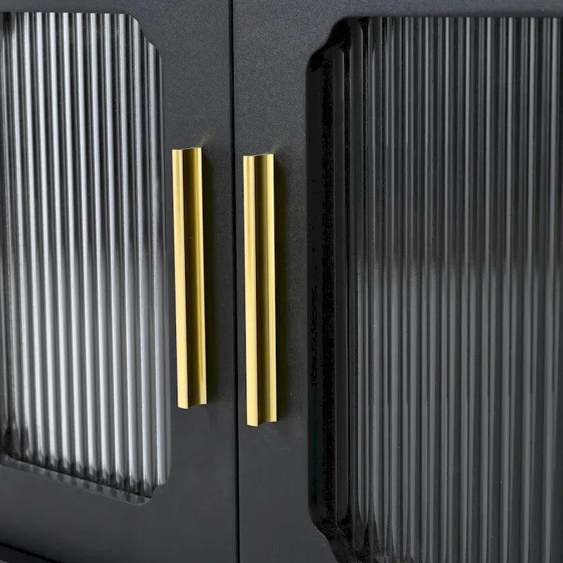 Meuble TV Rétro avec Portes en Verre Canelé pour Téléviseurs Jusqu'à 78 Pouces