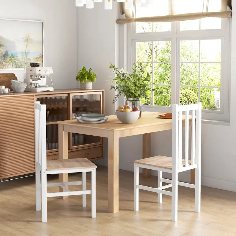 Chaises de salle à manger, lot de 2 chaises de cuisine et de salle à manger de style rustique avec dossier à lattes, sièges en bois de pin pour le salon