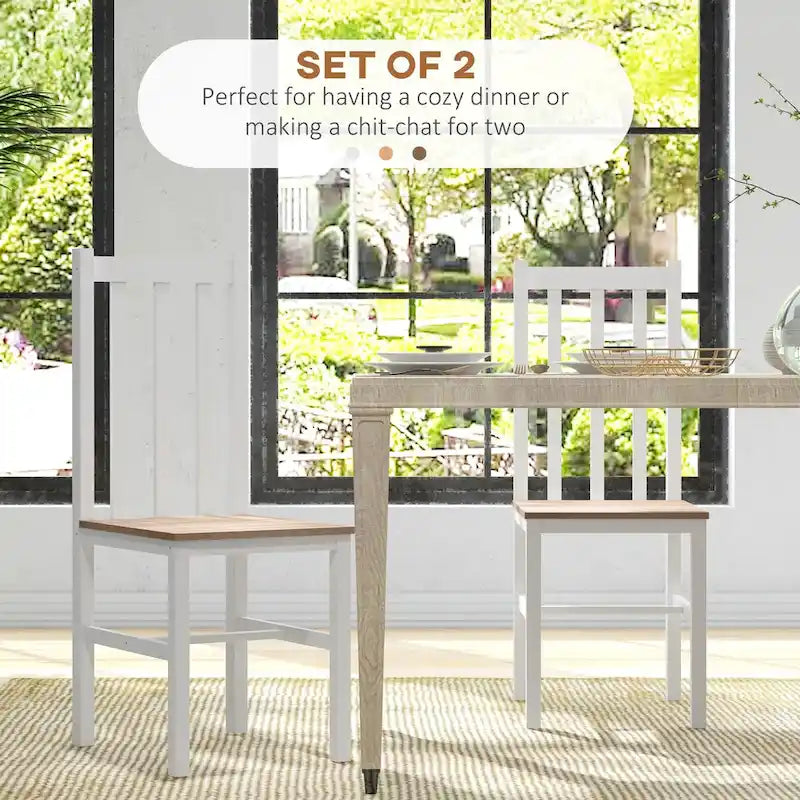 Chaises de salle à manger, lot de 2 chaises de cuisine et de salle à manger de style rustique avec dossier à lattes, sièges en bois de pin pour le salon