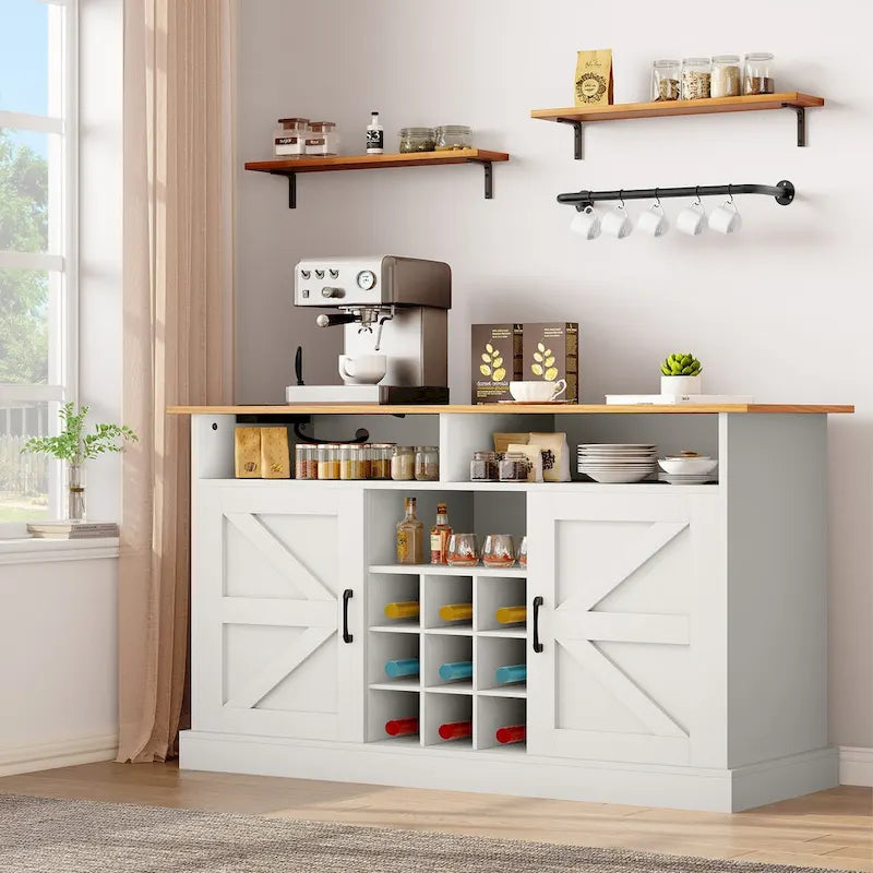 52Farmhouse Coffee Bar Cabinet with Floating Shelf - 15.75D x 52W x 34H