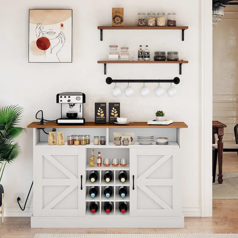 Meuble de bar à café 52Farmhouse avec étagère flottante – 15,75P x 52L x 34H