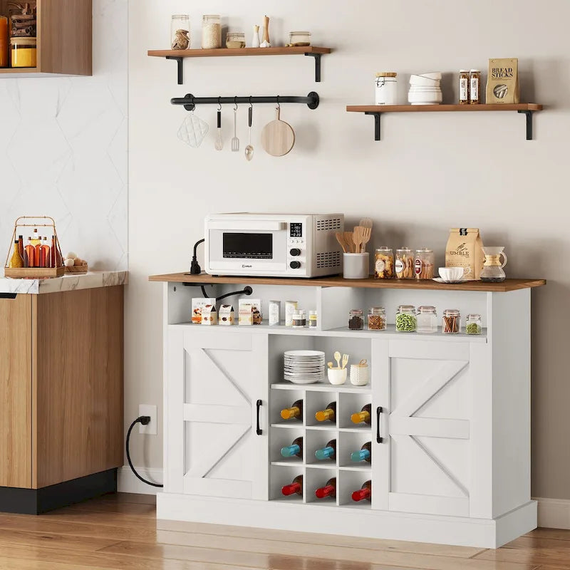 Meuble de bar à café 52Farmhouse avec étagère flottante – 15,75P x 52L x 34H