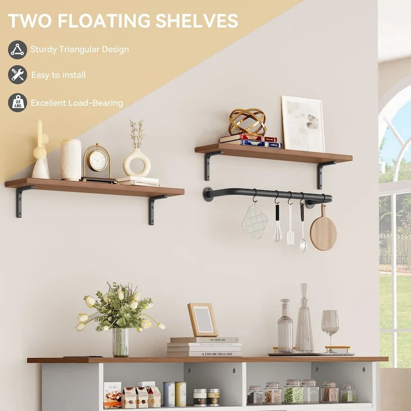 Meuble de bar à café 52Farmhouse avec étagère flottante – 15,75P x 52L x 34H