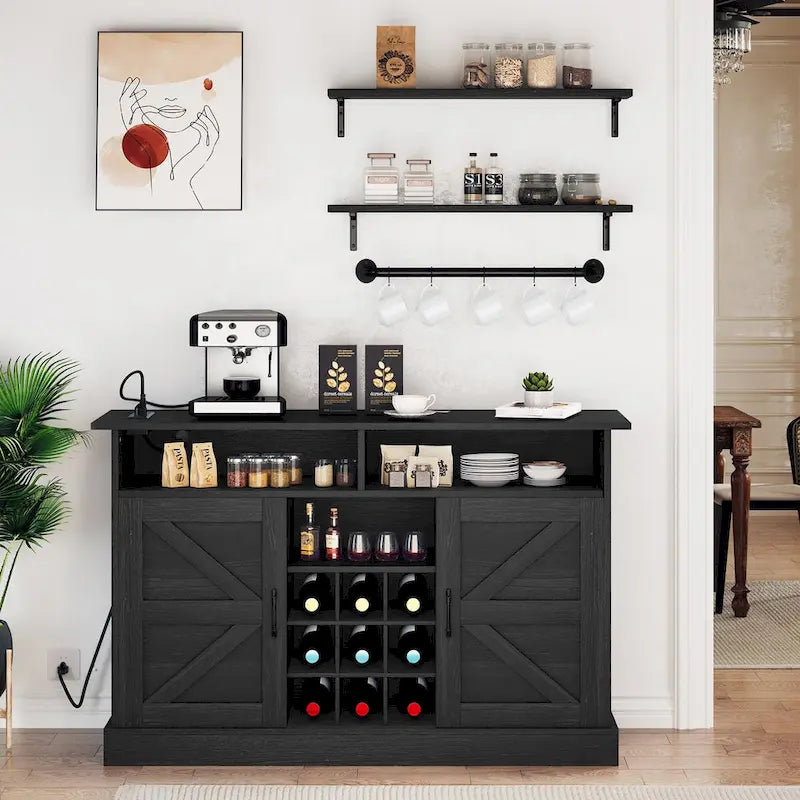 Meuble de bar à café 52Farmhouse avec étagère flottante – 15,75P x 52L x 34H