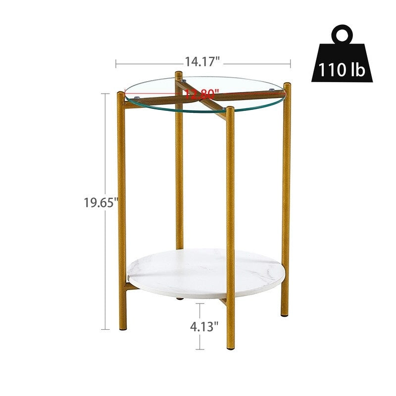 Table d'appoint ronde à 2 niveaux avec verre trempé, tables d'extrémité modernes
