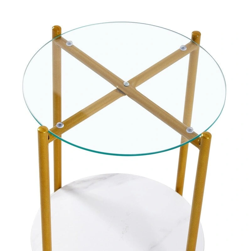 Table d'appoint ronde à 2 niveaux avec verre trempé, tables d'extrémité modernes