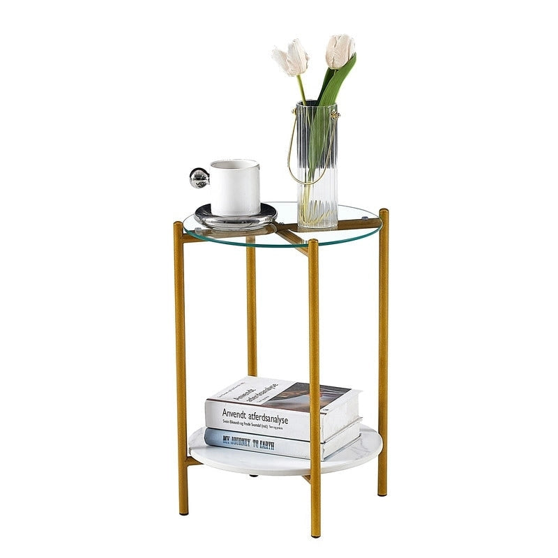 Table d'appoint ronde à 2 niveaux avec verre trempé, tables d'extrémité modernes