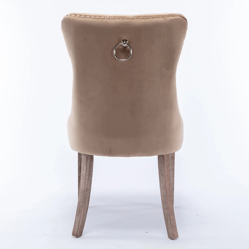 Chaise de salle à manger contemporaine haut de gamme en velours capitonné avec pieds en bois et clous décoratifs, lot de 2 pièces.