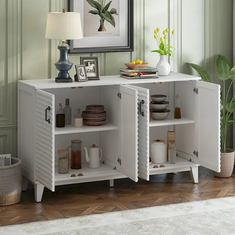 Grand buffet de rangement avec étagères réglables et poignées en métal