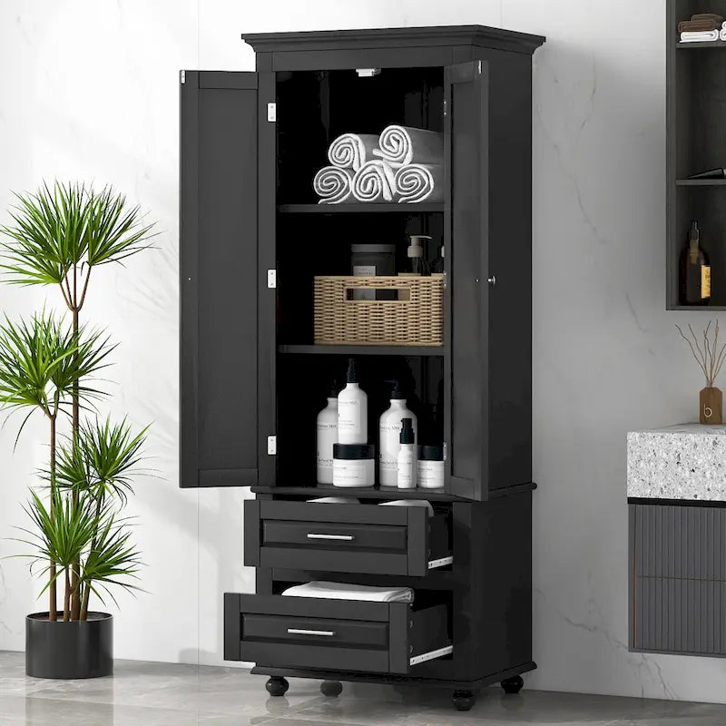 Meuble de rangement haut indépendant avec 2 tiroirs et 2 portes pour salle de bain/bureau