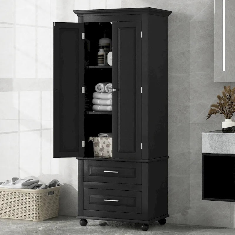 Meuble de rangement haut indépendant avec 2 tiroirs et 2 portes pour salle de bain/bureau