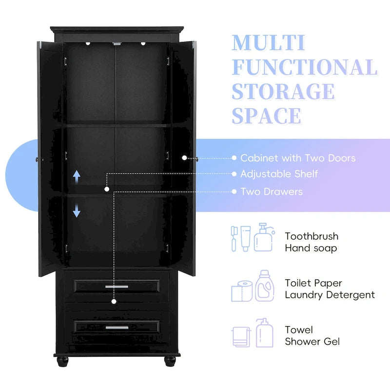 Meuble de rangement haut indépendant avec 2 tiroirs et 2 portes pour salle de bain/bureau