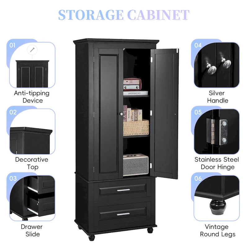Meuble de rangement haut indépendant avec 2 tiroirs et 2 portes pour salle de bain/bureau