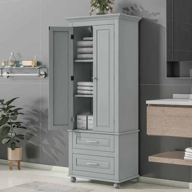 Meuble de rangement haut indépendant avec 2 tiroirs et 2 portes pour salle de bain/bureau