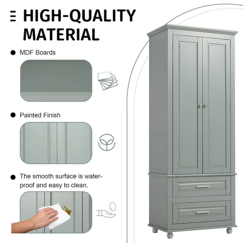 Meuble de rangement haut indépendant avec 2 tiroirs et 2 portes pour salle de bain/bureau