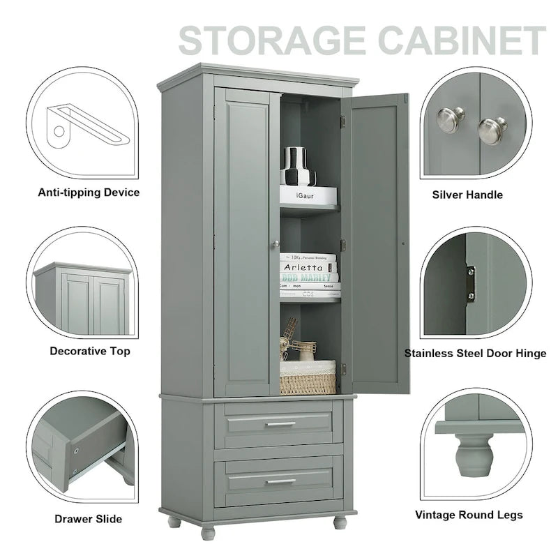 Meuble de rangement haut indépendant avec 2 tiroirs et 2 portes pour salle de bain/bureau