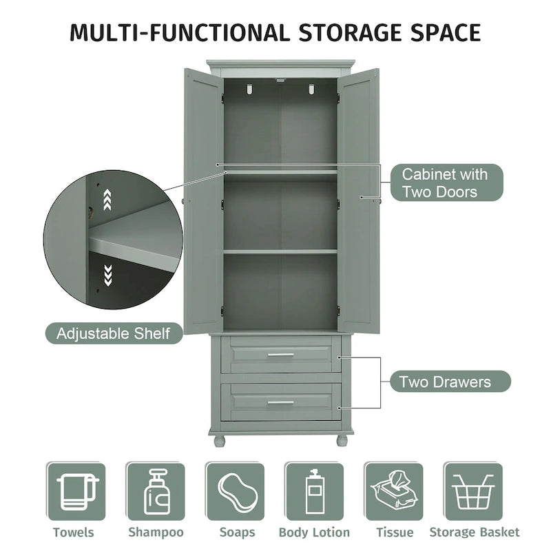 Meuble de rangement haut indépendant avec 2 tiroirs et 2 portes pour salle de bain/bureau