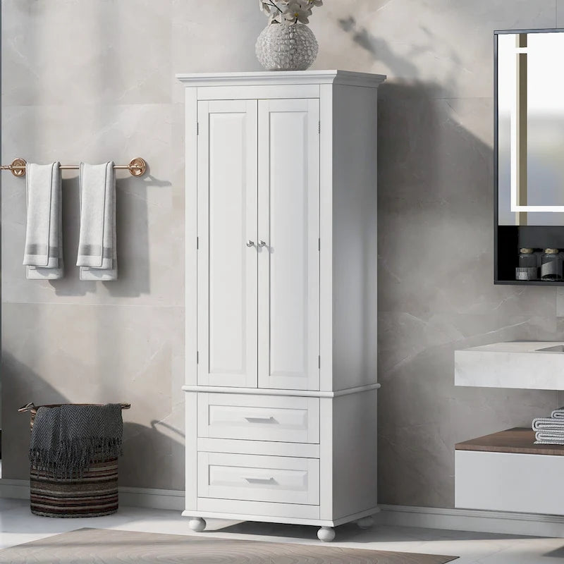 Meuble de rangement haut indépendant avec 2 tiroirs et 2 portes pour salle de bain/bureau
