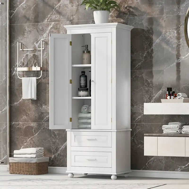 Meuble de rangement haut indépendant avec 2 tiroirs et 2 portes pour salle de bain/bureau