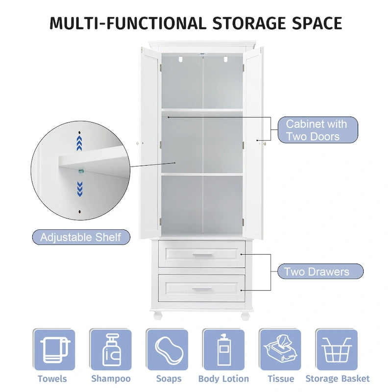 Meuble de rangement haut indépendant avec 2 tiroirs et 2 portes pour salle de bain/bureau