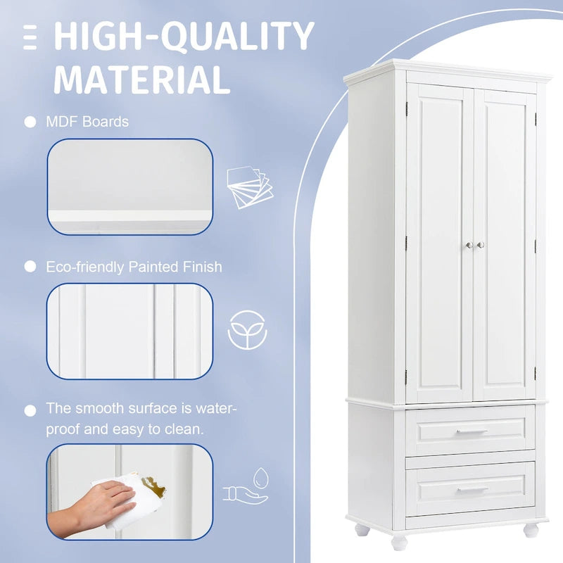Meuble de rangement haut indépendant avec 2 tiroirs et 2 portes pour salle de bain/bureau
